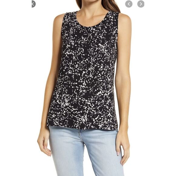 Halogen Top Sleeveless Tank Dotted Pattern Scoop Neck Woven Shell Womens XS NEW - Picture 1 of 5
